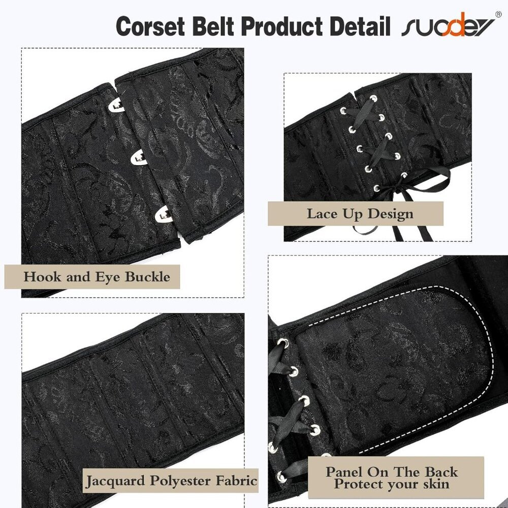 Women's Jacquard Corset Belt Lace Up Bustier Waspie Belt Renaissance Black - Picture 3 of 8